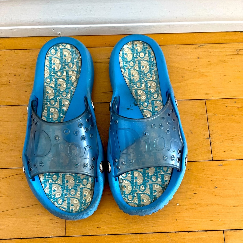 Christian Dior Rubber Cutout Blue Slides